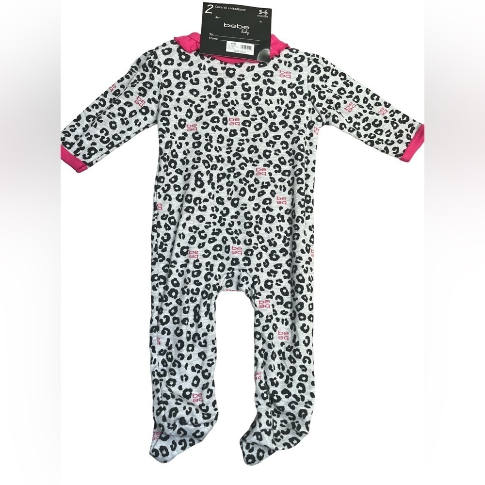 Bebe Girl Sleepwear w/headband. Leopard Pink Grey/black. Size: 3-6 months. NWT. - Picture 3 of 6